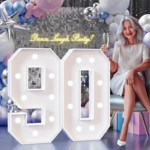 Colorful Marquee Numbers 3FT, Light Up Numbers 90 for 90th Birthday Decoration, 90th Birthday Light Up Sign with 18 Colors Remote Control, Large Numbers for Party Anniversary Decor