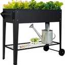 LEETOLLA Elevate 32" Tall Raised Garden Bed Outdoor with Wheels & Shelf for Mobility, 400LBS Capacity, Anti-Rust Steel Planter Box for Vegetables/Herbs, Patio-Balcony-Backyard