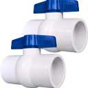 2 Pcs 2" PVC Ball Valve, Shut Off Valve Slip for Water Pipe, Swimming Pool, Plumbing & Irrigation System, Shut-Off Ball Valve Socket with Easy Turn T-Handle Schedule SCH 40 (Blue)