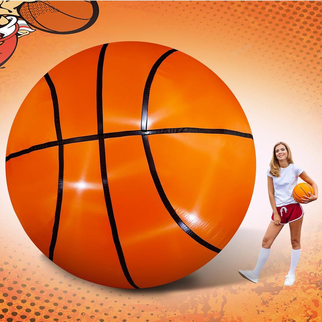 7ft Inflatable Basketball Giant Basketball Decorations Blow up Basketball Yard Decoration Basketball Theme Party Sports Party Favors with LED Light for Outdoor Activities Supplies