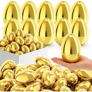 Skirfy 24PCS Golden Easter Eggs, Empty 3.15" Golden Eggs Bulk Fillable for Easter Hunt Party Favor Basket Stuffers Filler Classroom Prize Supplies Decor
