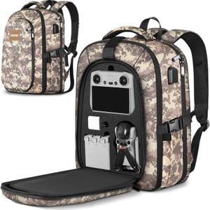 DJI Mini 3 Case, Mini 4 Pro Case, Large Capacity Drone Backpack for DJI RC/2/N3/N2/N1 Controller, Waterproof Travel RC 2 Bag Fits 15.6 Inch Laptop and Fly More Combo Drone Accessories (Desert Camo)