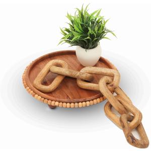 Boho Wooden Link Decor for Coffee Object for Coffee Table & Shelf Knot Sculpture, Farmhouse Rustic Shelf Natural Wood Chain Links for Living Room, Entryway, Console,Office Home Accent