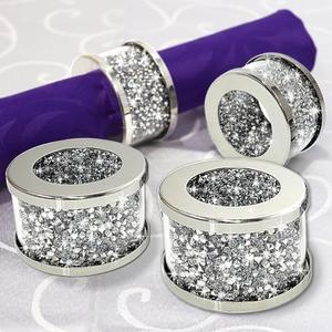 VOHJD Crystal Glass Napkin Holder Silver Diamond Napkin Rings Pack of 4 Pieces, Glam Crushed Diamond Table Settings Bling Serviette Buckles Cloth Holder