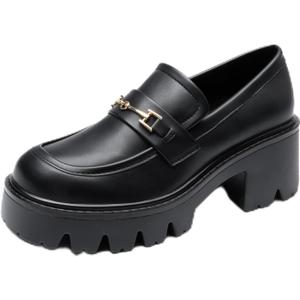 DREAM PAIRS Women Loafers Platform Chunky Heel Slip On Lug Sole Casual Dressy Office Business Shoes (11, Black-pu)