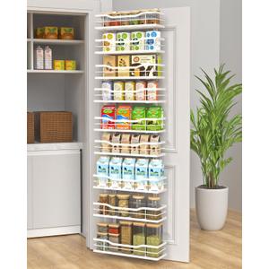 9-Tier Over The Door Pantry Organizer, Metal Pantry Organizers and Storage with Adjustable Basket, Spice Rack Seasoning Shelves, Over the Door Organizer for Pantry Kitchen Laundry, White