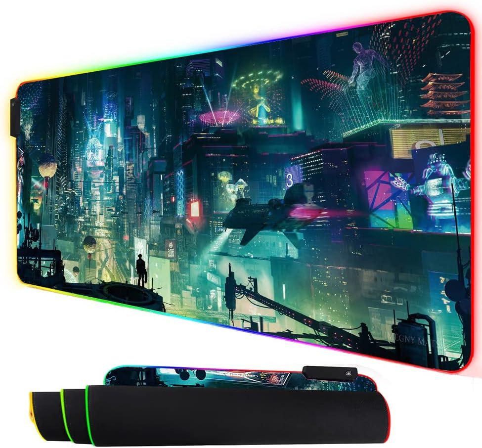 RGB Mouse Pad, XXL LED Gaming Mouse Mat Heavy Duty Anty Slip 35.4 * 15.7 Inches greencity (90x40 rg greencity)