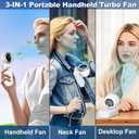 Portable Handheld Turbo Fan, 100 Gear Wind, 3-IN-1 Foldable Personal Handheld Mini Fan with Air Turbo Cooling, 3600mAh Battery Operated Fans Rechargeable for Travel Working Outdoor Activities (White)
