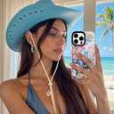 ChiCsFleur for iPhone 13 Pro Max Case, TPU Phone case with Camera Protection for Women Girls Teens - Coastal Collage Pink Bow Disco Ball Y2K Gift Tropical Floral Blue White Sorority Aesthetic Unique (MarineOcean)