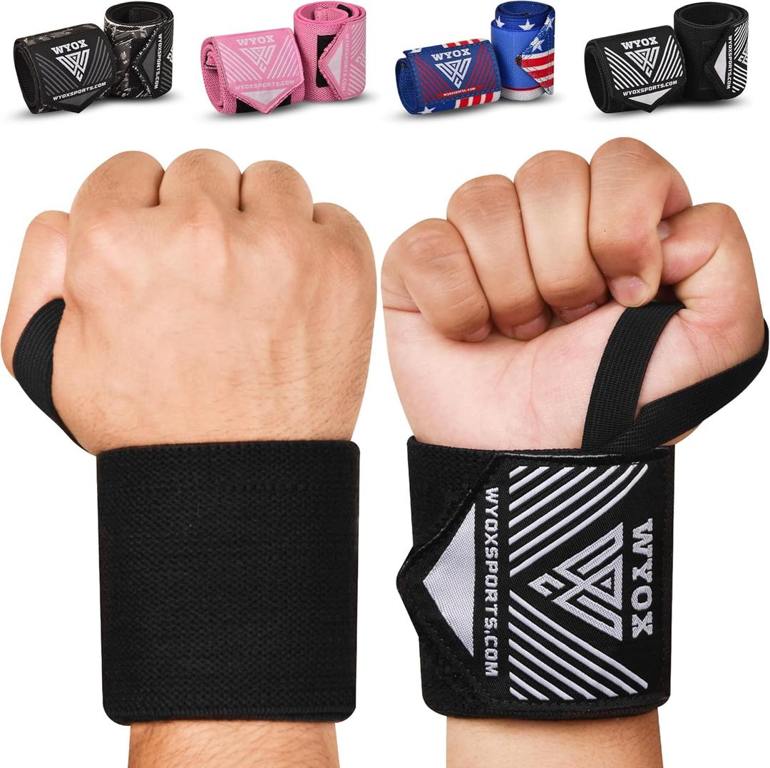 WYOX Weightlifting Wrist Wraps 12" Professional Quality Wrist Support with Heavy Duty Thumb Loop Best Wrap for Powerlifting Competition Strength Training Bodybuilding Gym Workout Bands for Stability (21 inch, Black)
