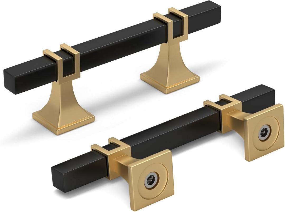 homdiy 12 Pack 3 Inch Black and Gold Cabinet Pulls Black and Gold Cabinet Handles - Kitchen Cabinet Handles Square Dresser Drawer Pulls Kitchen Cabinet Hardware (3 inch (76mm) hole center)