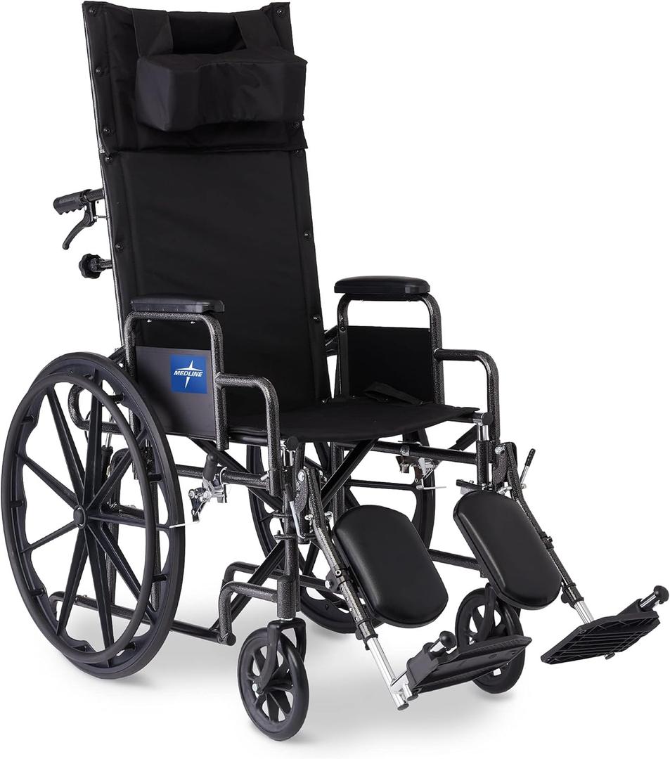 Medline Reclining Wheelchair, Desk-Length Arms and Elevating Leg Rests, 16" x 18" Seat (W x D)