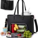 LOVEVOOK Lunch Tote Bag for Women, 3 in 1 Work Bag with Insulated Lunch Compartment, Laptop Bag with Large Cup Holder for Office, College, Casual, Black