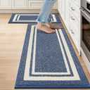 COSY HOMEER Kitchen Rugs Non-Slip 20x30/20x48 Inch Thick Polypropylene Standing Mat for Home Machine Washable, Bule Frame (Blue White)