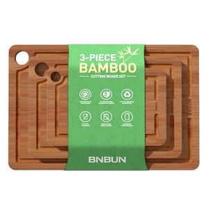 Bamboo Cutting Board for Kitchen – 3-Piece Wooden Boards with Juice Grooves, Side Handles, Non-Slip Mats – Perfect for Meat, Veggies Fruit,Cutting Board & Knife Sets – Ideal Kitchen Gift