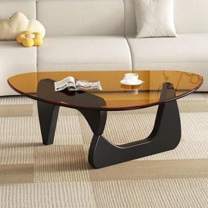 Modern Glass Coffee Table for Living Room, Mid Century Coffee Table, Small Coffee Tables, Suitable for Bedroom Living Room Reception Office Tables (Black/Brown, Medium), Medium 35.8 * 25.5 * 16in