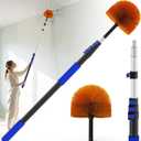 26FT Reach Cobweb Duster, Outdoor Spider Web Cleaner Brush with 5-20FT Telescoping Extension Pole, Aluminium Heavy Duty, Medium Stiff Bristles Spider Web Brush for Outdoor & Indoor Cleaning