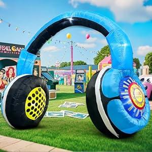 80's 90's Party Decoration 10FT Inflatable Headphones Archway Party Decorations, Blow up LED Lights Favors, for 80s 90s Hip Hop Theme, Birthday, Music, Disco Retro Them