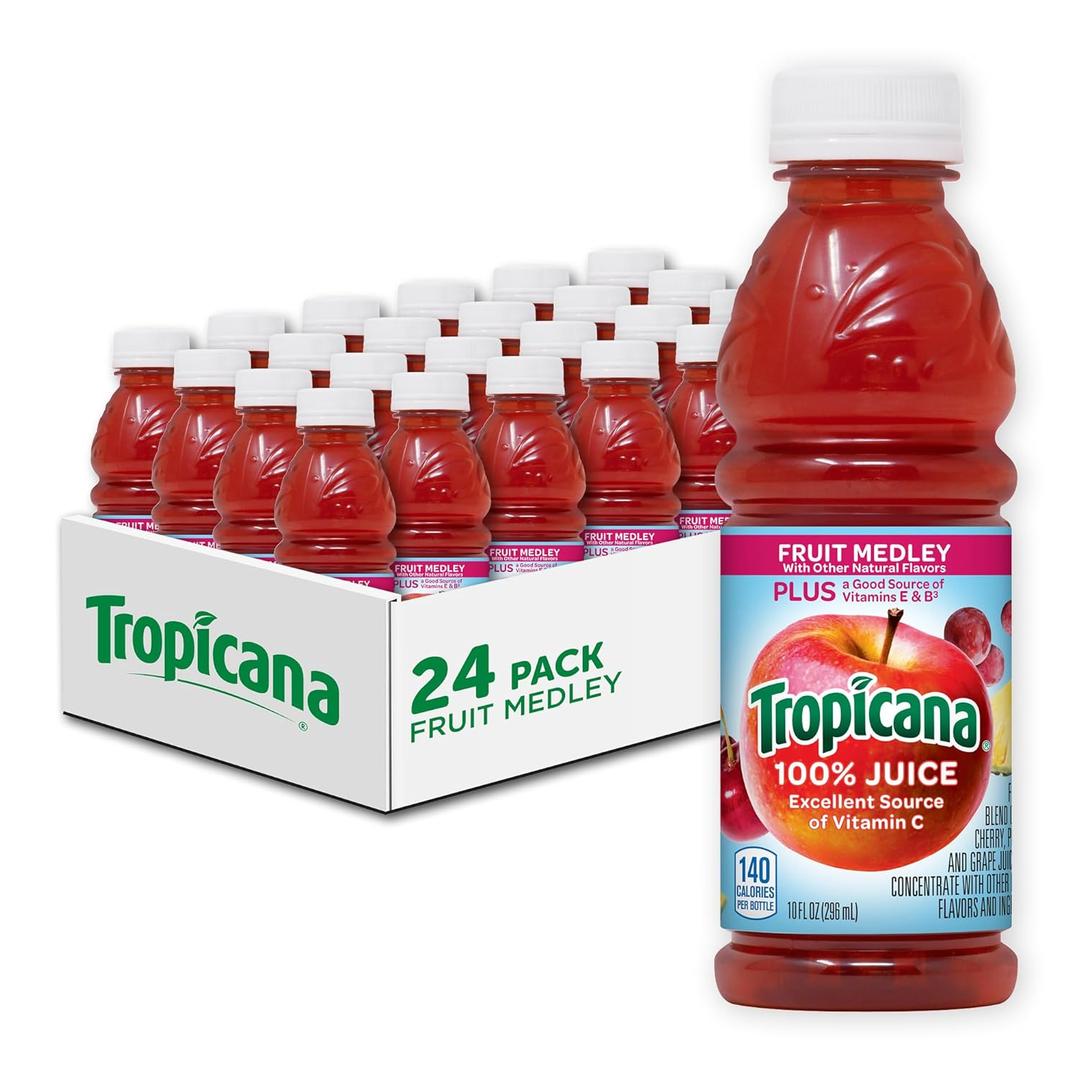 Tropicana 100% Fruit Medley Juice,Single Serve, 10 Fl Oz Bottles (Pack of 24) - Real Fruit Juice, Vitamin C, B & E Rich, No Added Sugars, No Artificial Flavors BBD 06/2026