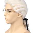 Bettecos Mens Judge Colonial Wig with Glasses Long Blonde Powdered Wavy Wig Costume Cosplay Halloween Party White Wigs (Beige)