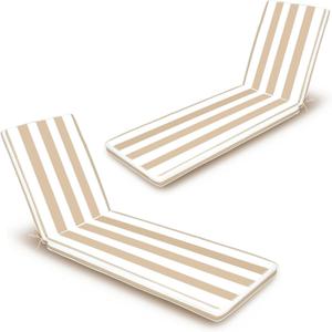 Outdoor Chaise Lounge Cushion Set of 2, 74''L x 22''W x 3''T Weather-Resistant Lounge Chair Cushion for Patio Furniture, Lawn, Pool, (Beige White Stripes)