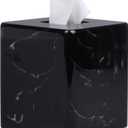 JUNGFORD Square Tissue Box Cover, Facial Napkin Holder for Living Room Office Bathroom, Marble Pattern Made of Resin (Black)