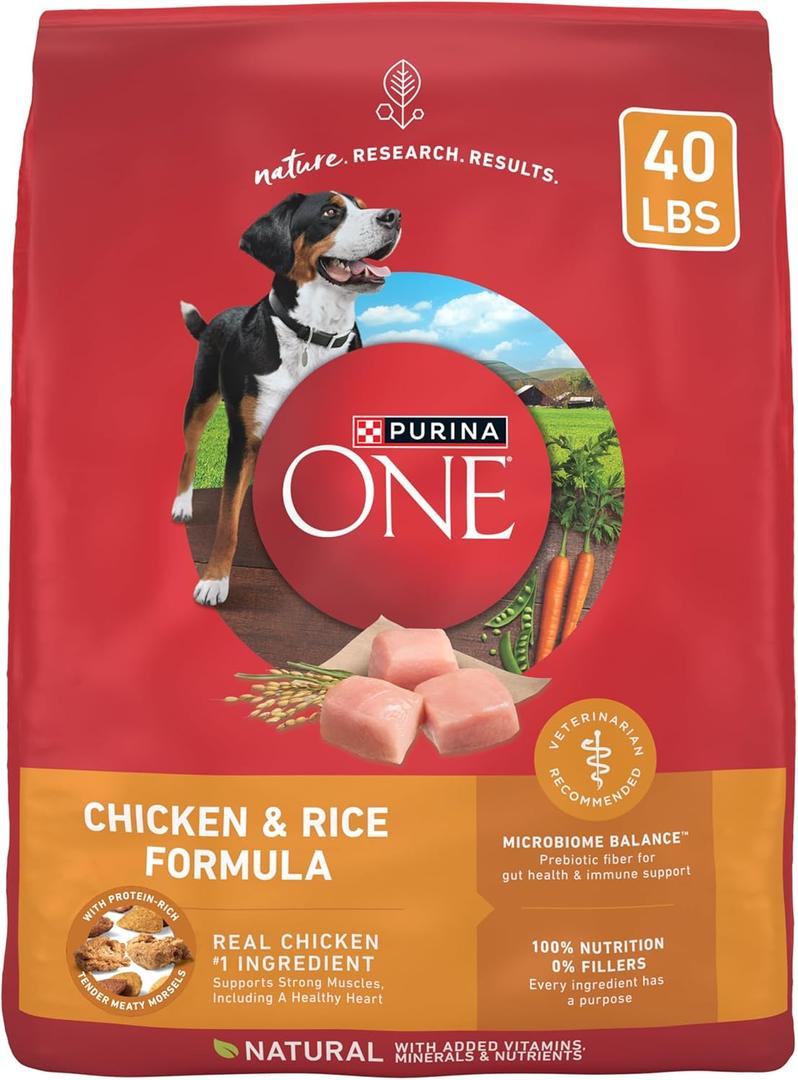 Purina ONE Chicken and Rice Formula Dry Dog Food - 40 lb. Bag (640 Fl Oz (Pack of 1), BBD 08/2026