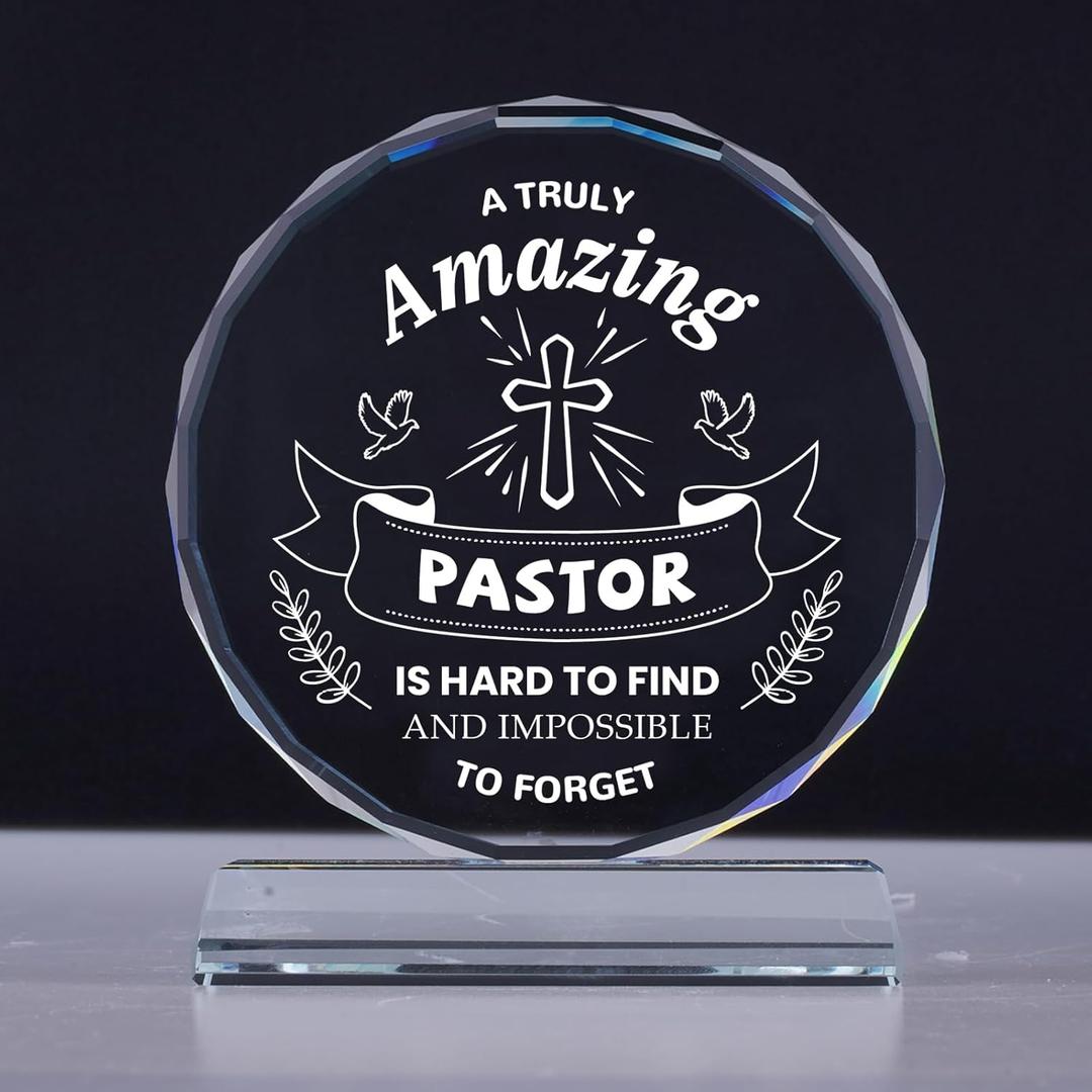 Uniquilling Pastor Gifts for Women Men, Crystal Plaque with Box Packaging, Thank You Gifts for Pastors, Christmas Retirement Birthday Pastors Gift