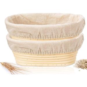 Banneton Bread Proofing Basket, 2 Pack 10 Inch Oval Sourdough Proofing Basket, Sourdough Bread Baking Supplies for Making Baking Fermentation Food Storage Tools