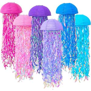 ADLKGG Pink Purple Blue Jellyfish Paper Lanterns, Under The Sea Party Decorations, Hanging Jelly Fish for Mermaid Birthday Ocean Themed Party Decorations, Baby Shower Classroom Decor, 6PCS