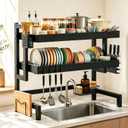Over The Sink Dish Drying Rack 2 Tier Large Space-Saving Dish Drainer with Utensil Holder 33.46" L x 10.5" W x 31.1" H