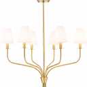 30" Modern Gold Chandelier for Dining Room, 6-Light Brushed Brass Pendant Light Fixture with White Fabric Shade, Ceiling Lighting for Living Room Bedroom Kitchen Island, E12