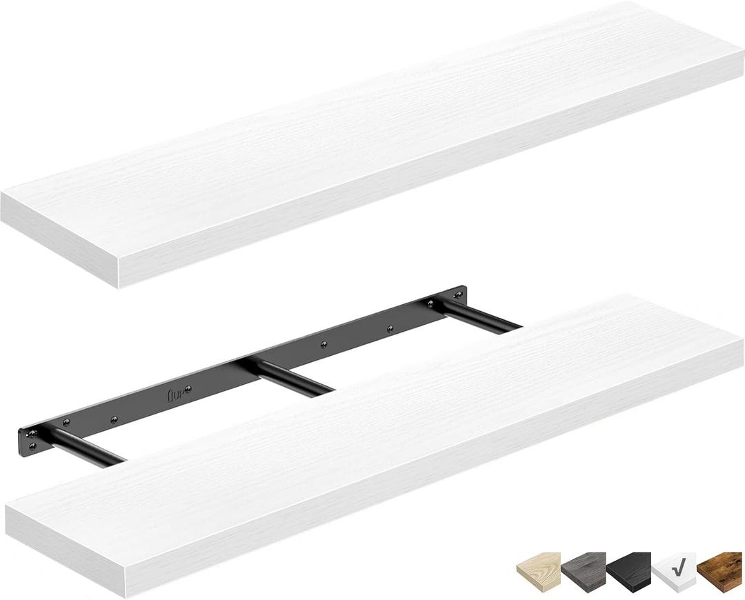 QEEIG Bathroom Shelves 36 inches Long Floating Shelf for Wall 36 x 9 inch Set of 2, White (008-90W) (35.4")