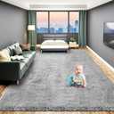 Luxury Fluffy Rug for Living Room, 5x7 Light Grey Soft Thick Large Area Rug for Bedroom, Shaggy Throw Plush Fuzzy Rug for Dorm, Anti-Skid Indoor Carpet Nursery Rugs for Kids Room Home Decor