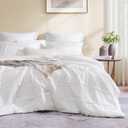 Boho King Size Comforter Set, White Pinch Pleat King Size Bed Set, 3 Piece Bedding Set, Warm Fluffy King Bed Set(White,102"*90")