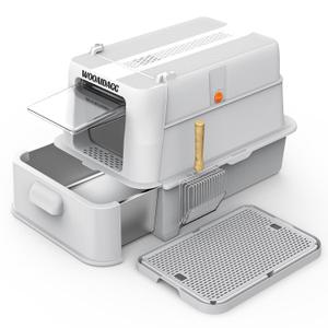 Covered Stainless Steel Cat Litter Box with Odor Control, Modular Design with Drawer, Easy to Clean with Scoop,XL Size Fits All Cats (Light Grey)