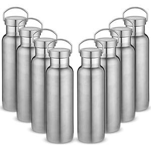 Neihepal 20 oz Insulated Water Bottles Bulk 10 Pack, Stainless Steel Double Wall Sport Bottle with Lid of Handle, Metal Reusable Thermoses Flask with Cup Cap for School, Hikers, Gift (Silver, Set of 10)