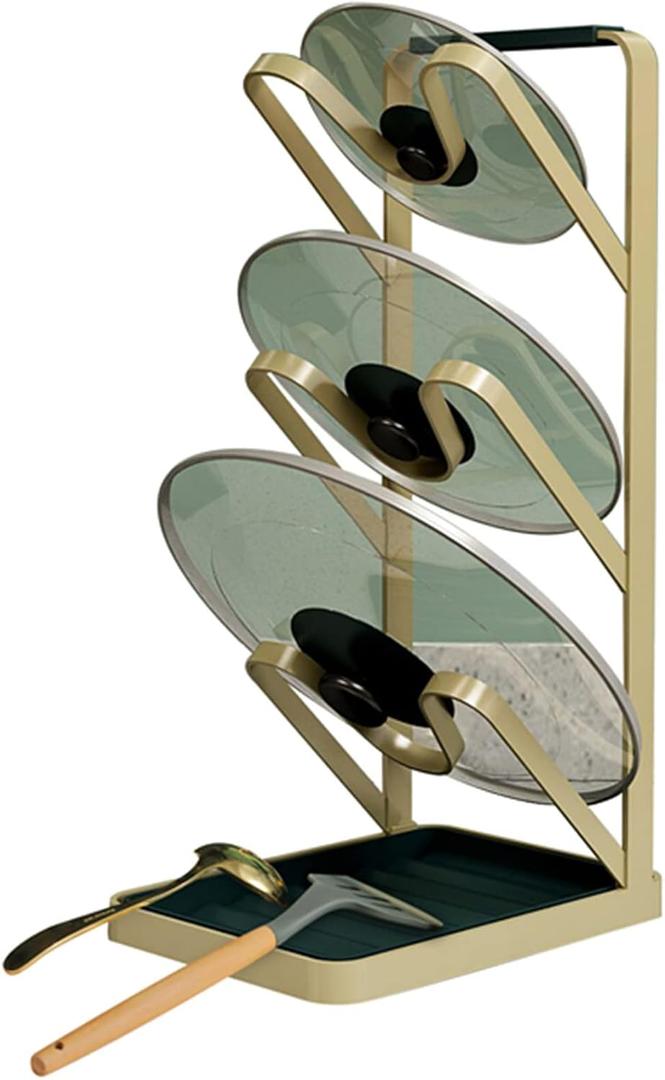 Lid Stand Lid Organizer Pot Lid Rack Holder for Utensils in Kitchen Cabinet Spatula Rack,Cutting Boards,Spoon Storage Gold