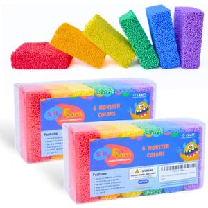 Silly Foam, Creative Modeling Foam Beads, 2-Pack Primary Colors, Perfect for Preschool and Kids, Arts, Crafts, Sensory Play, Non-Toxic (12 Blocks Red, Orange, Yellow, Green, Blue, Purple) (Age 3+) (Monster)