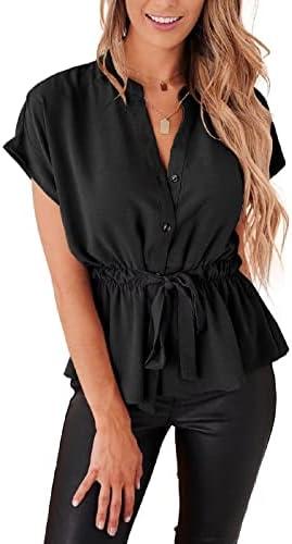 Womens Button Down Blouses Casual Peplum Summer Tops Dressy Chiffon Work Blouse M