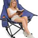 Suteck Oversized Rocking Camping Chair, Thick Padded Folding Rocking Chair for Adults, Outdoor Freestyle Rocker Chair with Cup Holder & Storage Pockets for Patio Lawn Camping