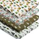 4 Pack N Play Sheets Woodland Forest Animals Wood Neutral Unisex Fitted Baby N Play Sheets Fitted for Standard Pack and Plays and Mini Cribs Set for Baby Boys or Girls (Cartoon Fox)
