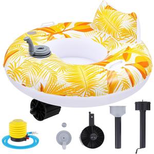 Motorized Pool Float for Adults, Electric Inflatable Pool Lounger with Motor Backrest Cup Holder Pusher Handles and Pump, Battery Powered Float Chair for Summer