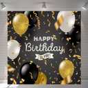 CSFOTO 8x8ft Happy Birthday Backdrop Black Gold Birthday Party Background for Photography Adult Bday Decoration Banner Photo Shooting Props