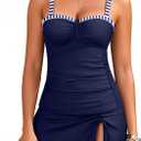 Yonique Womens Underwire Tankini Swimsuits with Skirt Two Piece Bathing Suits Tummy Control Swimwear Navy Blue XL
