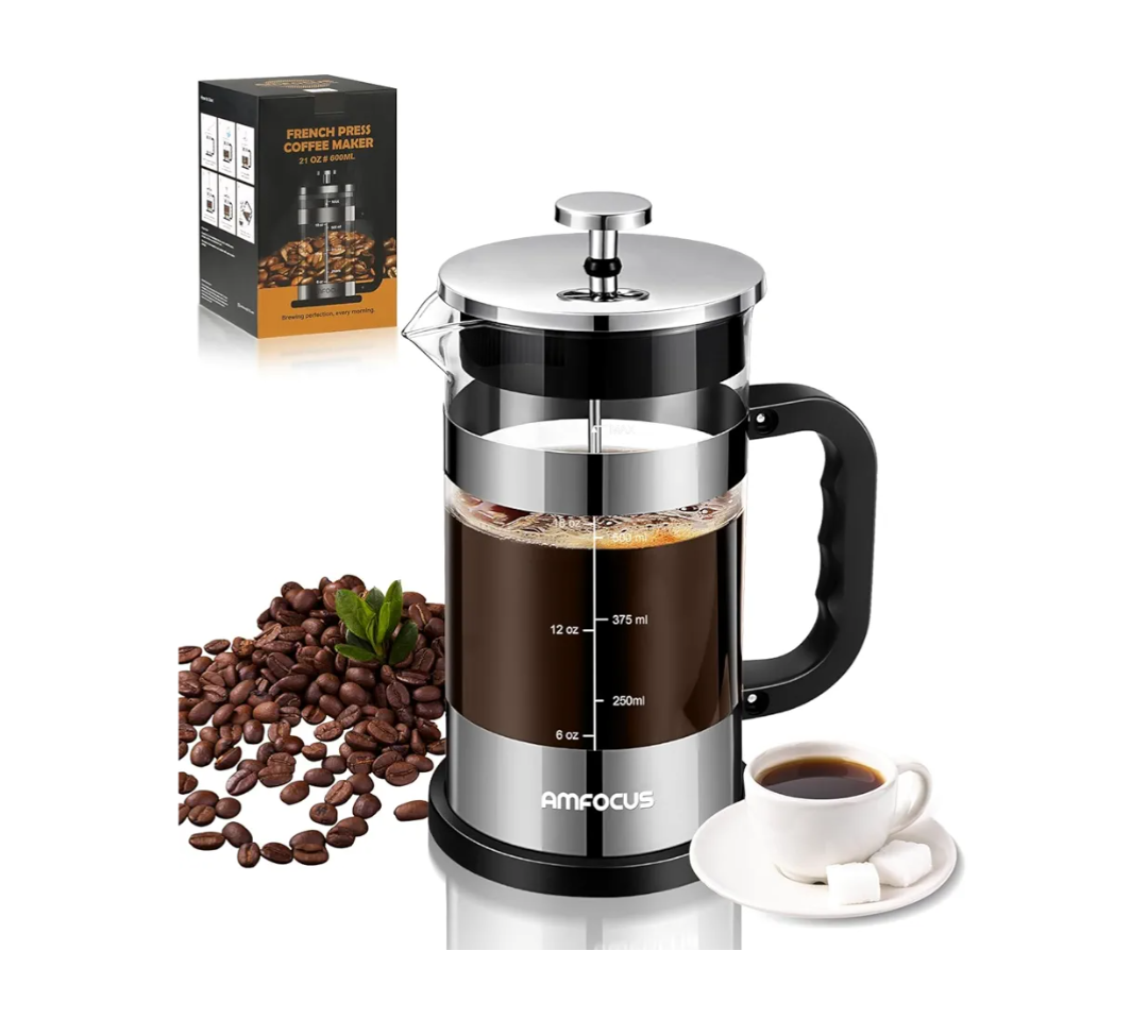 French Press Coffee Maker - 21OZ Classic Glass Coffee Press, Heat-resistant Borosilicate Glass Coffee Pot with 4-Level Disassemble Filters, Portable Cold Brew Coffee Maker for Travel Home Gift(Sliver)