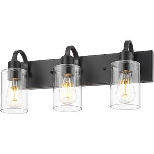 Emliviar 3-Light Bathroom Vanity Light Fixture, 21.9" Black Modern Wall Sconce with Clear Glass Shade, YCE237B-3W BK
