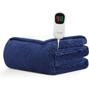 Homemate Electric Heated Blanket Twin - 62"x84" Heating Blanket Twin Size 1/2/4/6/8 Hours Auto-Off 10 Heat Level Over-Heat Protection Soft Flannel Sherpa ETL Certification (62 Inch x 84 Inch, Blue (Striped))