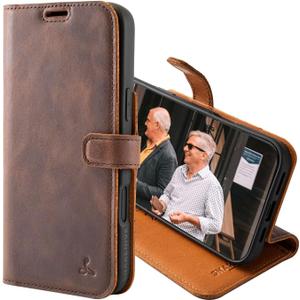 Snakehive Leather Wallet for iPhone 16 Pro Max - Real Leather Wallet Phone Case - Genuine Leather with Viewing Stand and 3 Card Holder - Flip Folio Cover with Card Slot (Brown)
