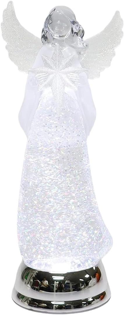 Christmas Angel Snow Globe Water Spinner LED Light Battery Operated Glitter Angel Figurine 12.8 Tabletop Christmas Decoration Holiday Home Dcor by Moments in Time
